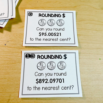 Rounding Money to the Nearest Cent/Hundredths Task Cards Activity