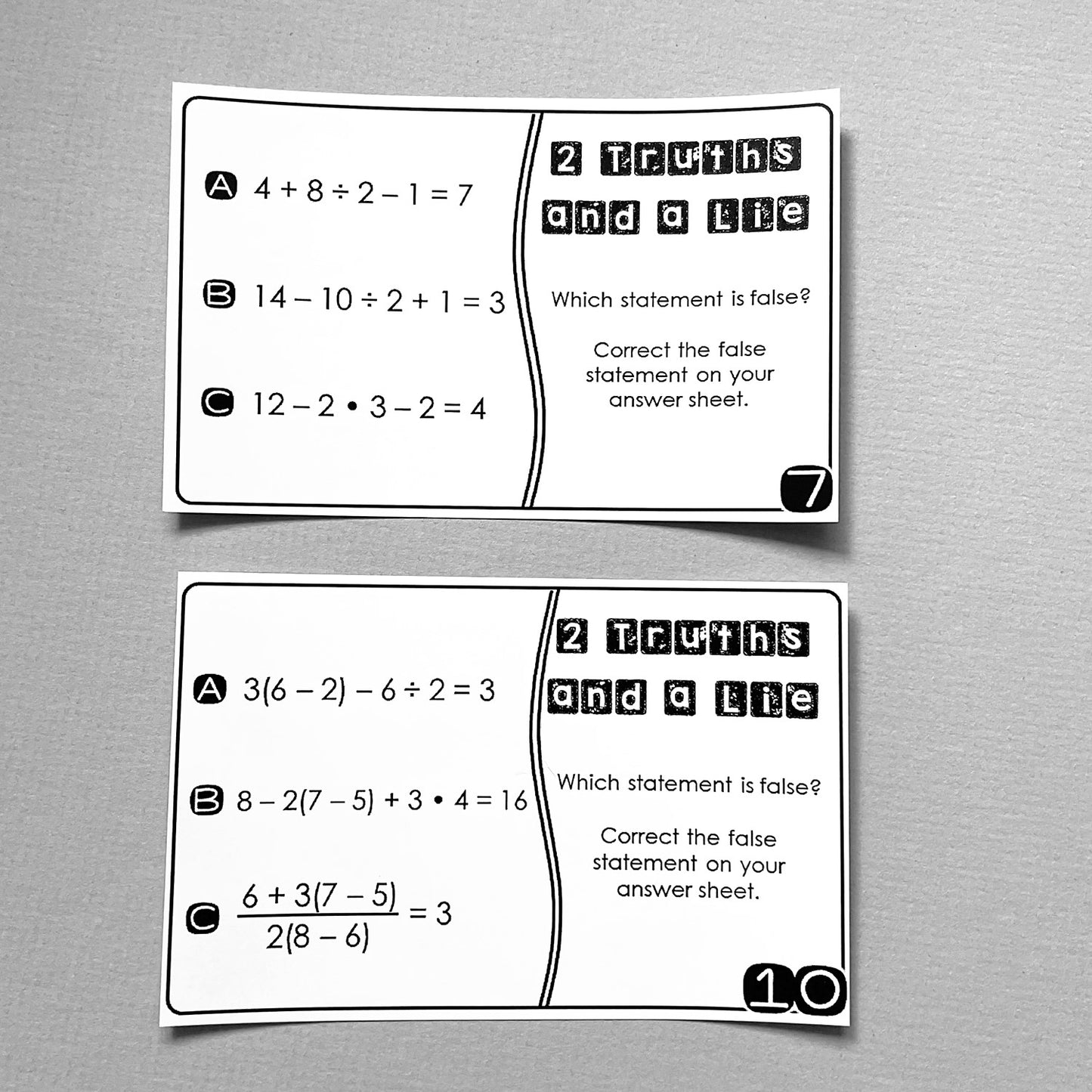 "2 Truths and a Lie" Order of Operations Math Error Analysis Activity