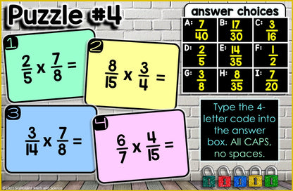 Multiplying Fractions Digital Math Escape Room