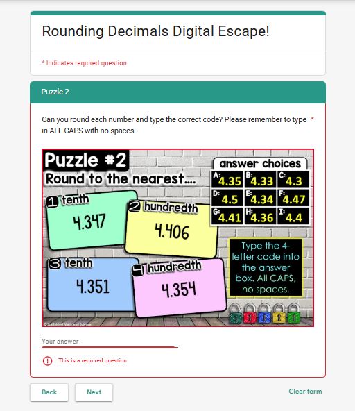 Rounding Decimals Digital Math Escape Room