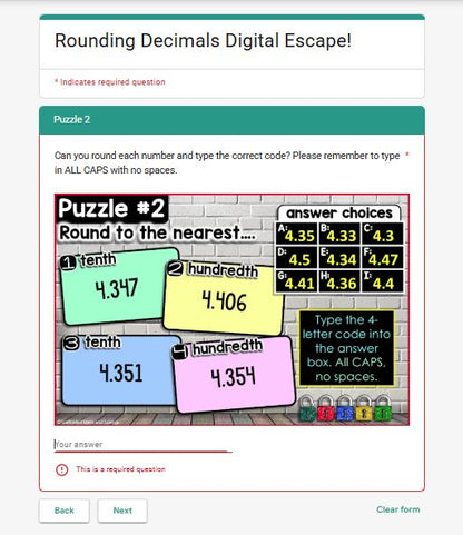 Rounding Decimals Digital Math Escape Room