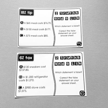 "2 Truths and a Lie" Tax Tip Discount Error Analysis Activity
