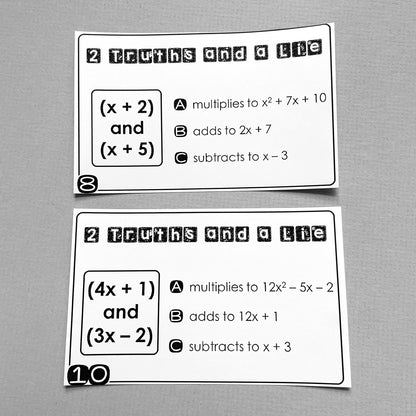 "2 Truths and a Lie" Polynomial Operations Algebra Error Analysis Activity