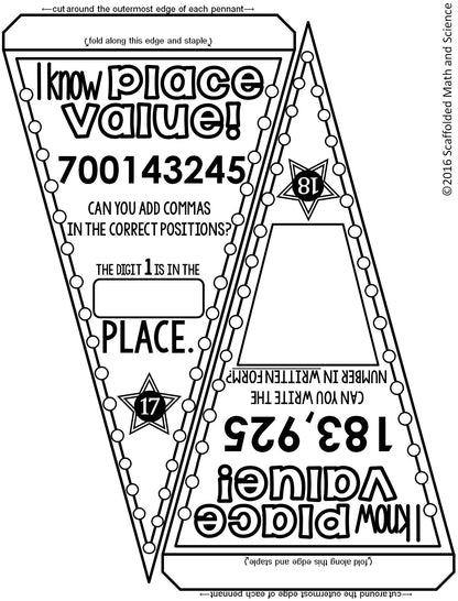 Place Value Math Pennant Activity | Into the Hundred Millions | No Decimals