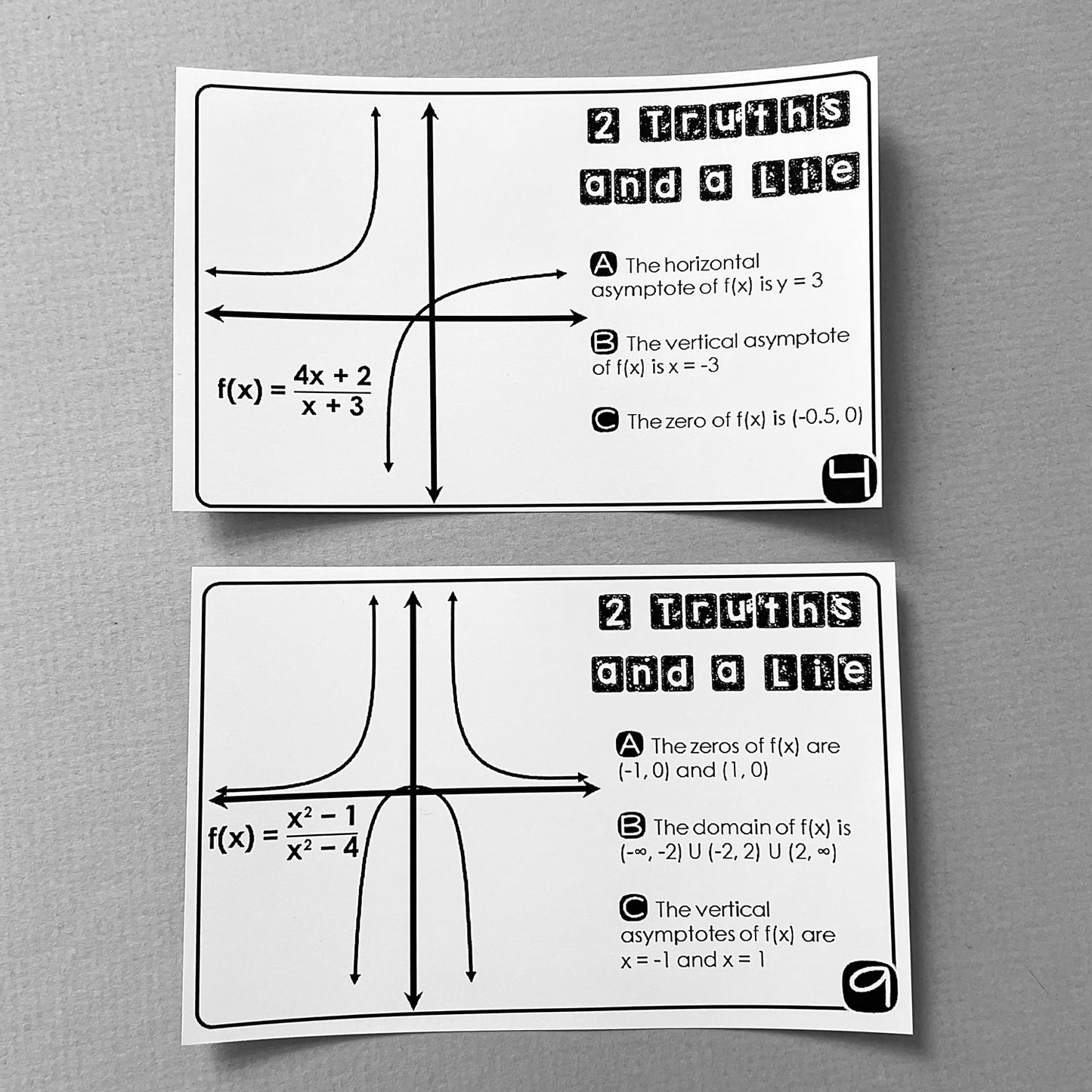 "2 Truths and a Lie" Key Features of Rational Function Graphs Error Analysis