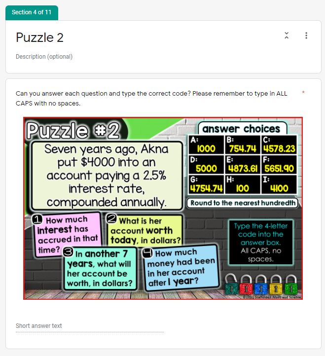 Compound Interest Financial Literacy Digital Algebra Escape Room Activity