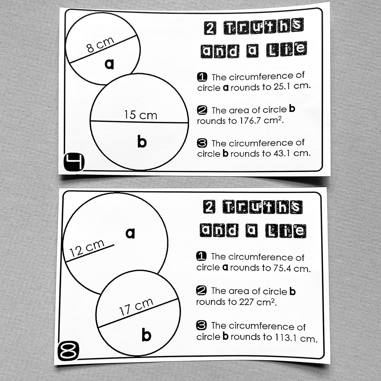 "2 Truths and a Lie" Area and Circumference of a Circle Error Analysis Activity