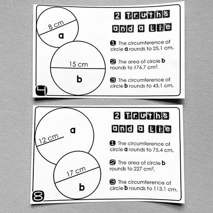 "2 Truths and a Lie" Area and Circumference of a Circle Error Analysis Activity