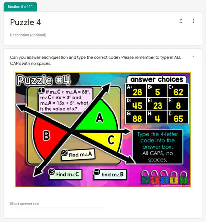 Angle Pair Relationships Digital Math Escape Room Activity