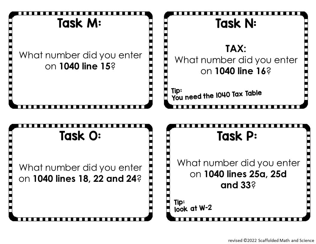 Filing Income Tax Task Cards - Federal Income Taxes 1040 Activity