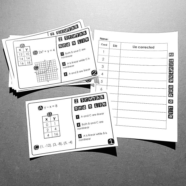 "2 Truths and a Lie" Linear vs Nonlinear Functions Error Analysis Activity