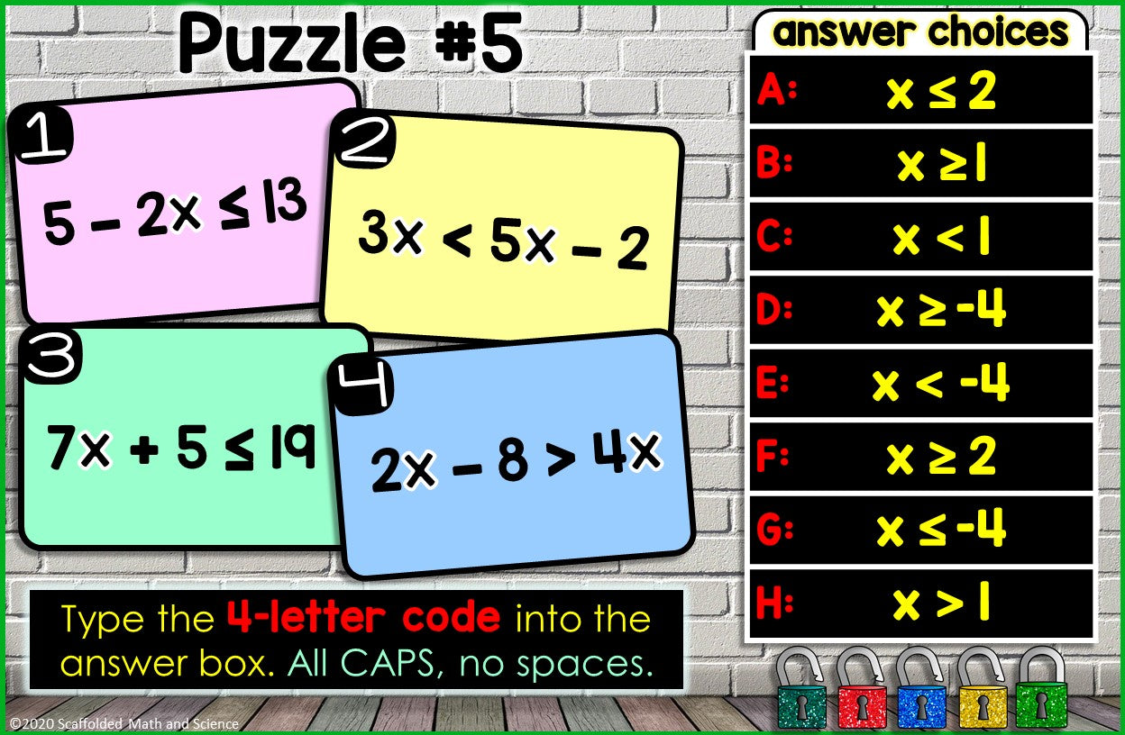 Solving 2-Step Inequalities Digital Math Escape Room