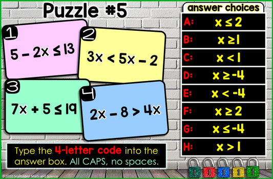 Solving 2-Step Inequalities Digital Math Escape Room