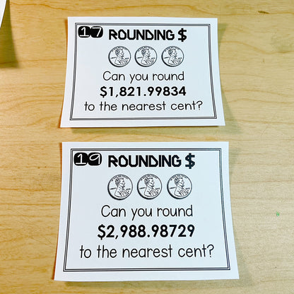 Rounding Money to the Nearest Cent/Hundredths Task Cards Activity