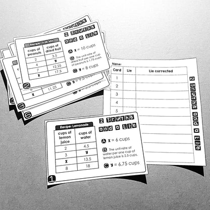 "2 Truths and a Lie" Ratio Tables and Unit Rates Error Analysis Activity