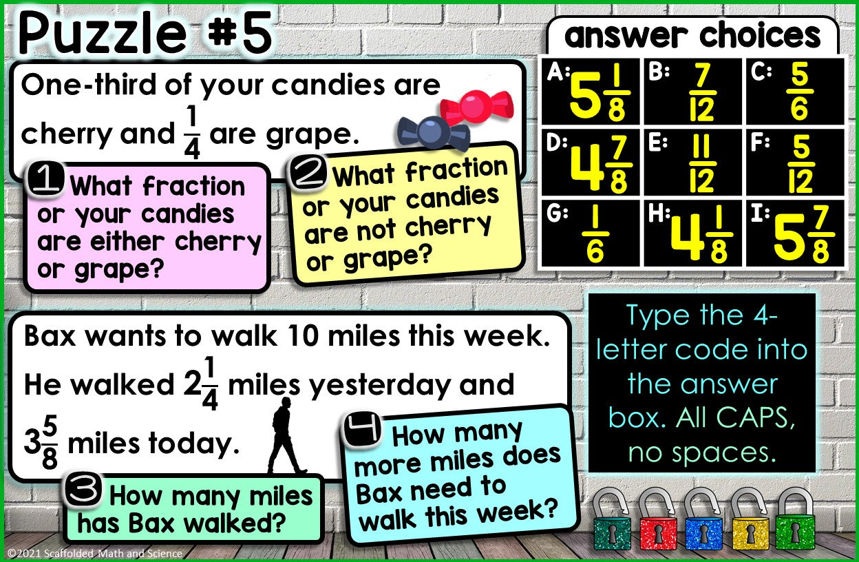 Add and Subtract Fractions Digital Math Escape Room