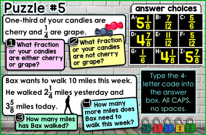 Add and Subtract Fractions Digital Math Escape Room