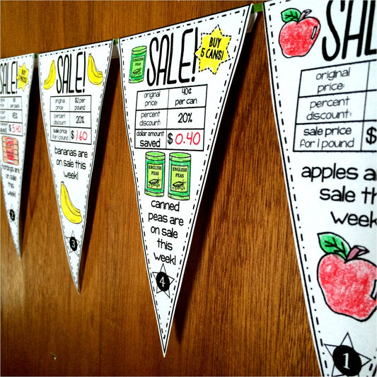 Percent Discounts Grocery Shopping Math Pennant Activity