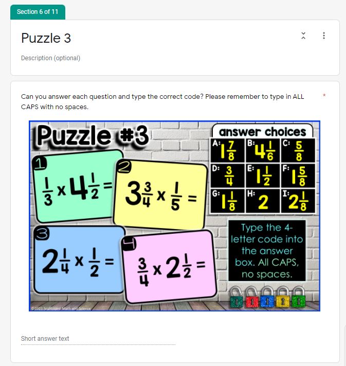 Multiplying Fractions Digital Math Escape Room