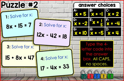 Solving 1-Step Equations Digital Math Escape Room