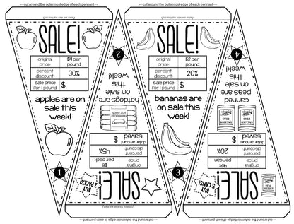 Percent Discounts Grocery Shopping Math Pennant Activity