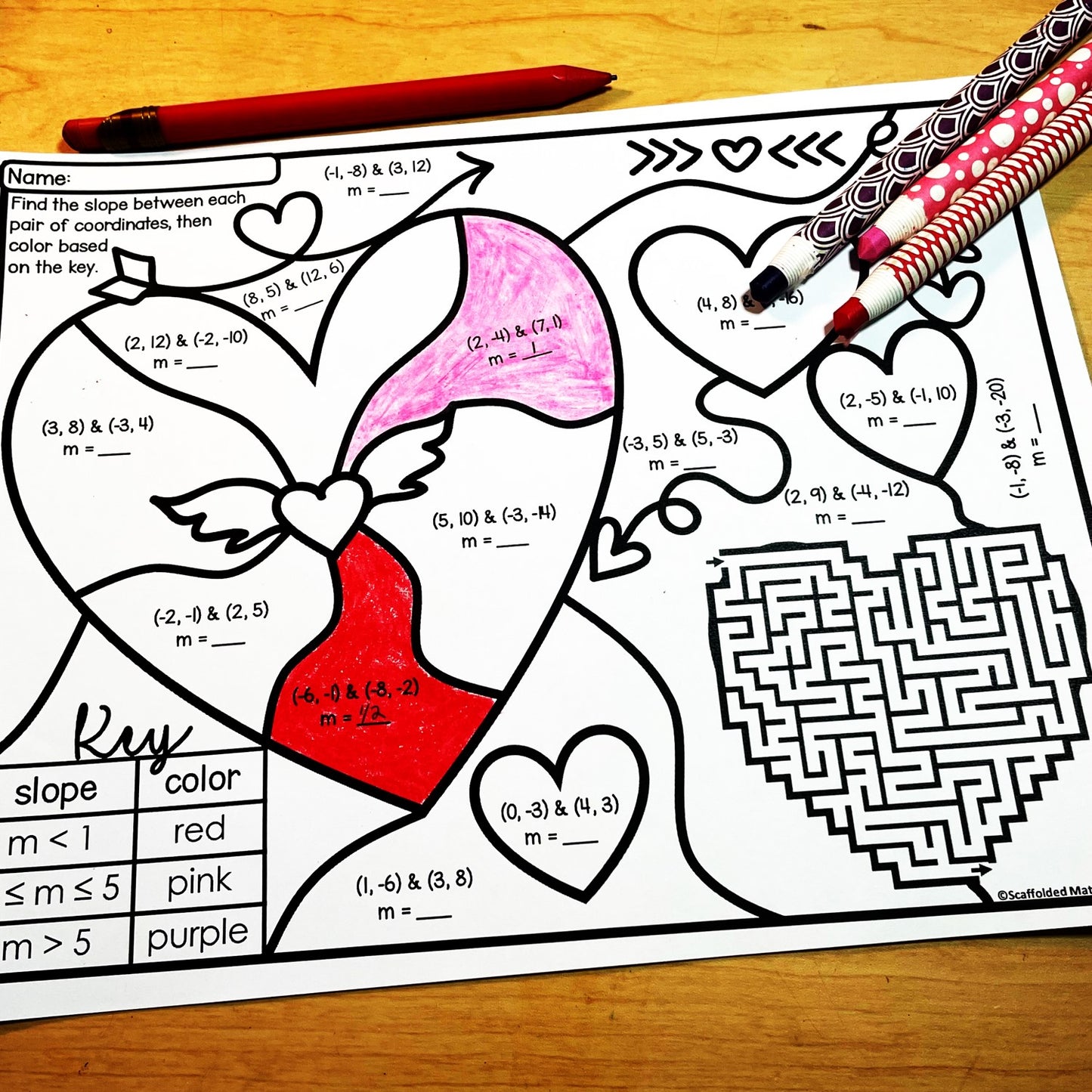 Valentine's Day Slope From 2 Points Worksheet Coloring Activity