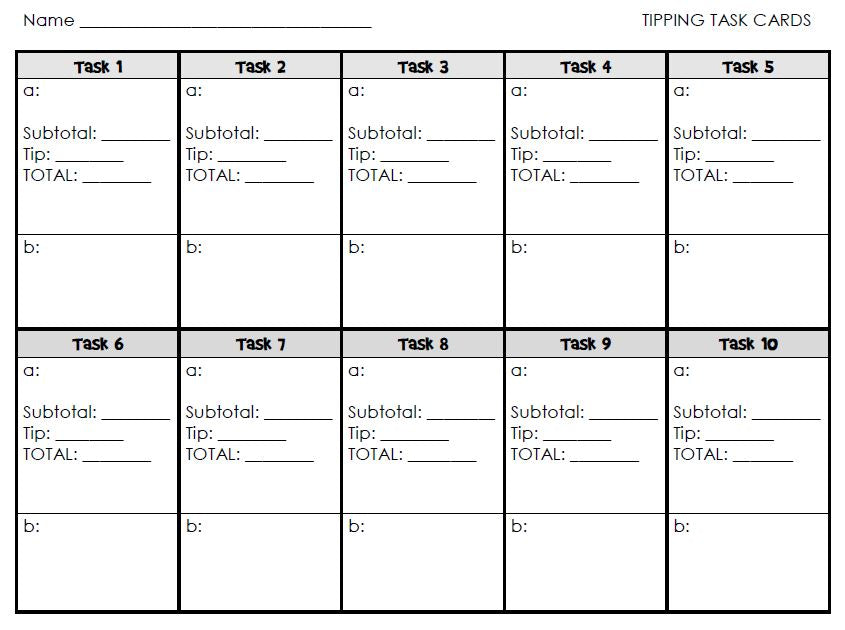 Calculating Tips {Gratuity} Task Cards Activity