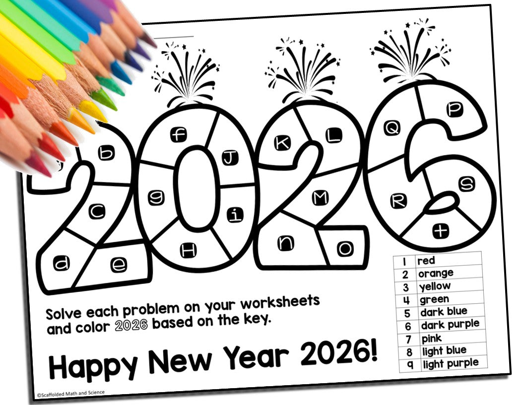 Editable New Years 2026 Algebra 1 Midterm Review Coloring Activity