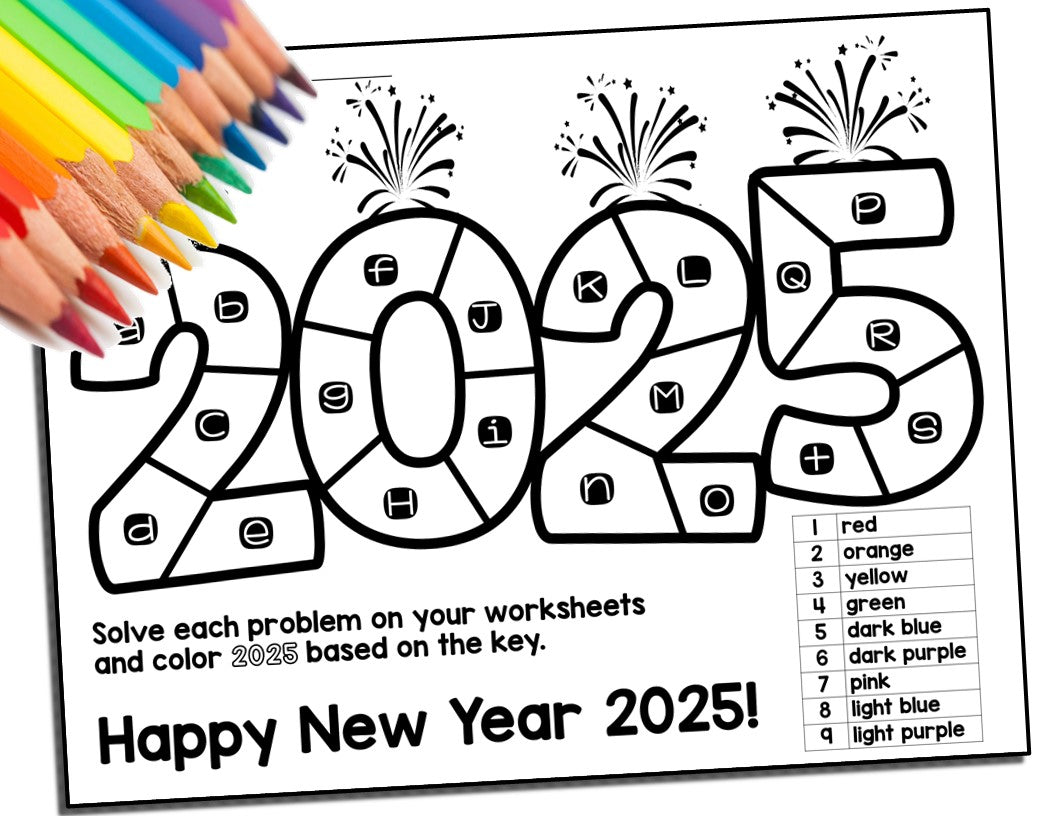 Editable New Years 2025 Algebra 1 Midterm Review Coloring Activity