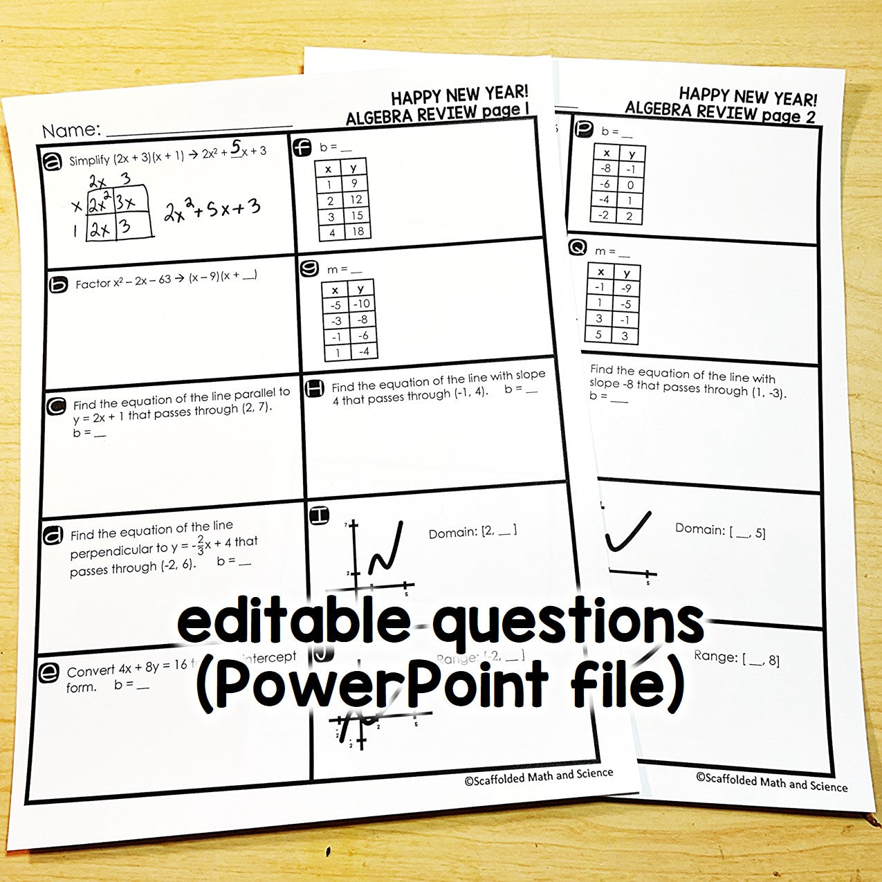 Editable New Years 2026 Algebra 1 Midterm Review Coloring Activity