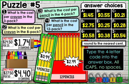Unit Price Digital Math Escape Room Activity