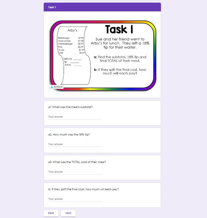 Calculating Tips {Gratuity} Task Cards Activity