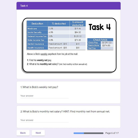 Paycheck Task Cards Financial Literacy Activity