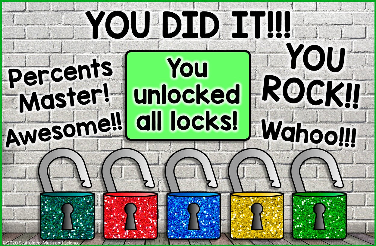 Percent Sales Tax, Tip, Discount Digital Math Escape Room