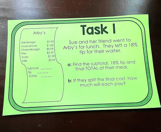 Calculating Tips {Gratuity} Task Cards Activity