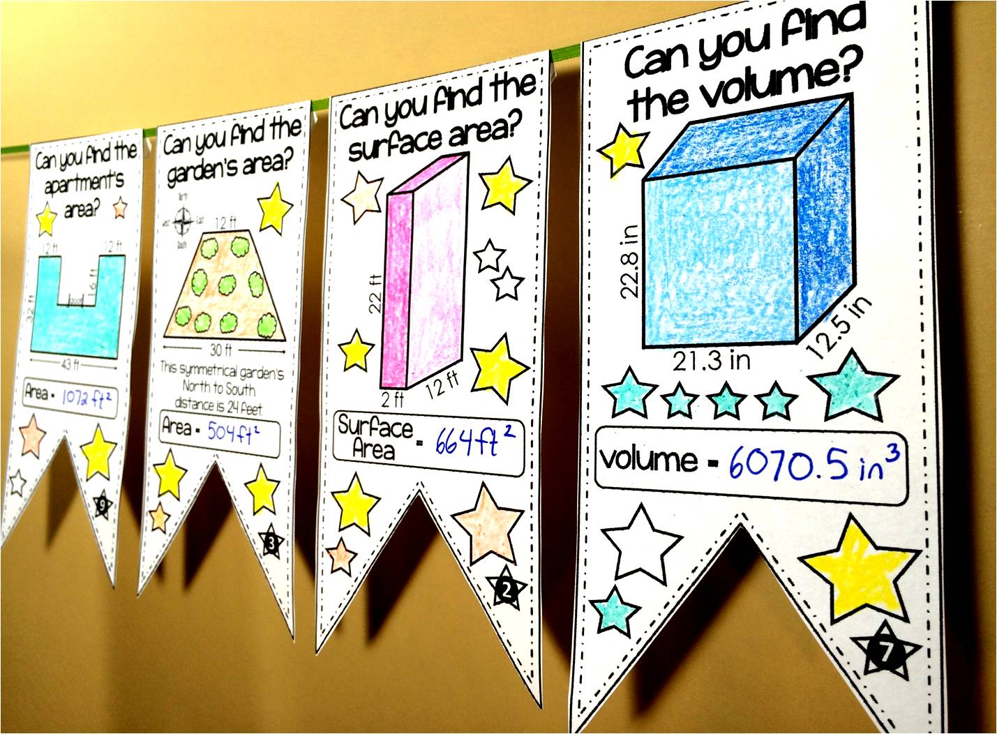 Volume and Surface Area of Prisms with Composite Figures Math Pennant Activity